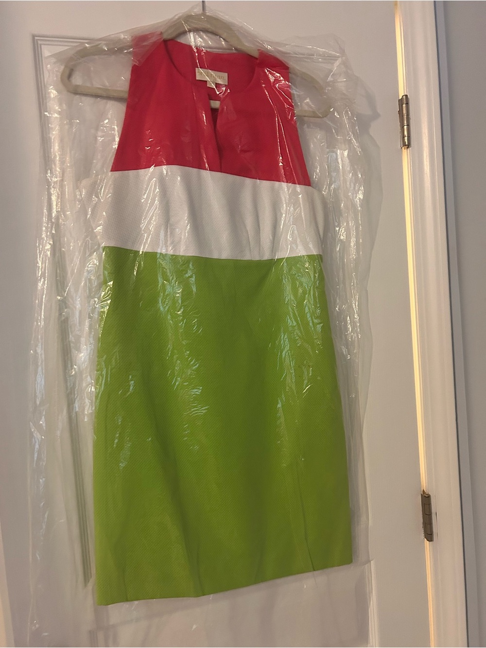 Colorblock cocktail Dress in Pink, White & Lime Green